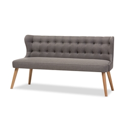 Baxton Studio Melody Mid-Century Modern Grey Fabric and Natural Wood Finishing 3-Seater Settee Bench